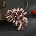 Broche flor cristal violeta oro rosa elegante estrás lazo abrigo accesorio variante - Rojo