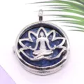 Europese legering holle lotus medaillon hanger ketting met natuurlijke blauwe steen - Synthetische Lapis Lazuli