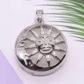 Ethnic sun and moon pendant with natural stone inlay, silver alloy DIY jewelry accessory. - 28x36mm, 12g / White Crystal