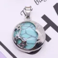 Mini pendentif étoile lune turquoise en alliage collier accessoire bijoux argenté - Turquoise Bleue
