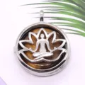 Legierung hohler Lotus Anhänger Halskette mit Naturstein Tigerauge Yoga Meditations Schmuck. - Tigerauge