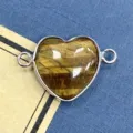Natuurlijke Tijgeroog Hart Armband Connector Verzilverd DIY Sieraden Accessoire - 15x23mm / Tijgeroog
