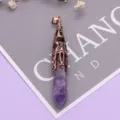 Natürlicher Amethyst Kristall Anhänger Vintage Bronze Sechseckige Säule Halskette - Amethyst