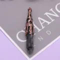 Vintage Naturstein Kristall Anhänger Sechseckige Säule Kupfer Farbe Halskette Schmuck - Larvikit