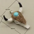 Resin bull skull pendant with sparkling rhinestones and turquoise bead DIY necklace accessory - Style 1 / 42x48mm