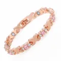 Rose gold magnetic energy bracelet for women with pink crystals and adjustable links - Rose Gold - Pink Rhinestone