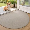 Alfombrilla tejida beige semicircular duradera para entrada con respaldo antideslizante - 50*80cm / Caqui