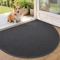 Dark grey semi-circle doormat placed at the entrance with a dog sitting nearby. - 50*80cm / Dark Gray