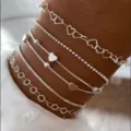 Zilveren bohemian gelaagde armbanden set met hartjes bedeltjes - Zilver 6-delige Set met Hartnahanger (6378301HB)