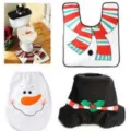 Festive snowman themed 3-piece bathroom toilet seat cover and non-slip floor mat set - Striped Snowman Style