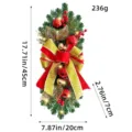 Decorative Christmas teardrop wreath with LED lights, red balls and large golden bow ornament - Gold Ribbon Teardrop Swag (K3-39) / Red and Gold with Warm Light