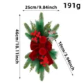 Christmas teardrop swag with red berries, red velvet bow and reindeer ornament - Wine Red Flocked Berry Christmas Conical Swag (L1-32) / Burgundy