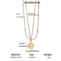 Collier multi-rangs en acier inoxydable doré avec pendentif portrait pièce - Collier Double Couche Chaîne à Billes Pièce d'Or Portrait Vintage (N08863)
