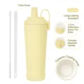 Insulated 830ml ceramic coated stainless steel straw cup in yellow with magnetic handle - 830ml / Light Yellow