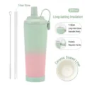 830ml ceramic lined stainless steel tumbler with straw green pink gradient - 830ml / Green-Pink Gradient