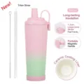 830ml gradient stainless steel straw cup with ceramic liner and magnetic handle - 830ml / Pink-Green Gradient