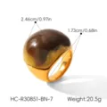 Stainless steel dome ring with brown stone, retro chunky geometric design for women jewelry. - Size 6 / Dark Brown