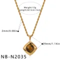 Edelstahl Halskette mit geometrischem Tigerauge-Stein Anhänger und modischer Kordelkette. - Rhomben Geometrischer Anhänger (NB-N2035) / Gold