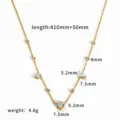Gold-plated stainless steel multi-pendant rhinestone necklace detail view with size and weight specs - Round and Pear-shaped Pendants Style(TN3832) / Gold