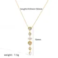 Detailed view of gold Y-shaped pendant necklace with sparkling zirconia and dimension specs. - Tassel Rhinestone Style (TN3838)