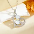 Exquisite double heart pendant necklace with shimmering zircon stones for women fashion jewelry. - White Shell Heart Necklace / Silver