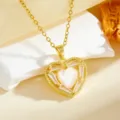 Exquisite close-up of the heart-shaped zirconia pendant necklace, sparkling detailed view. - White Zirconia Heart Necklace / Gold