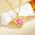 Exquisite gold-plated heart necklace featuring a sparkling pink zircon pendant and delicate chain. - Pink Diamond Heart Necklace / Gold