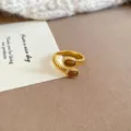 Bague ouverte plaquée or 18k exquise avec pierres émaillées élégantes, bijoux de mode chic. - 13# Bague - Or - Marron