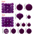 48pcs purple flocked Christmas ball set with assorted 4cm, 6cm, and 8cm ornaments - Mixed Sizes (4/6/8cm) / 48 Pieces / Purple
