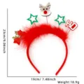 Detail showing measurements of Christmas reindeer and stars red feather party headband - Reindeer Star Red Feather Style