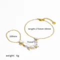 Gold Stainless Steel Flower Zirconia Pearl One-piece Ring Hand Chain Fashion Jewelry - Beaded Hand Chain / Gold