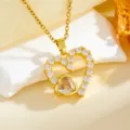 Elegant gold heart pendant necklace for women sparkling cubic zirconia double heart jewelry gift - Hollow Heart With White Stone(T059) / Gold