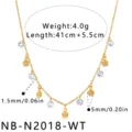 Gold stainless steel flower and crystal pendant necklace, chic fashion jewelry, 41cm+5.5cm. - Necklace / White
