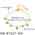Goldfarbenes Edelstahl Armband mit Grünen Rosenblüten Anhängern Eleganten Schmuck - Armband / Grün