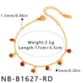 Goldfarbenes Edelstahl Rosen Anhänger Armband mit roten Kristallen Modeschmuck - Armband / Rot