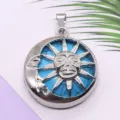 Sun Moon Turquoise Pendant Alloy Ethnic Jewelry Vintage Style Fashion Accessory Variant Item - 28x36mm, 12g / Blue Turquoise