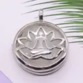 Silver alloy hollow lotus locket pendant with natural crystal stone for women jewelry gift - White Crystal