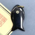 Colgante de pez de piedra negra con circonita, elegante accesorio de joyería DIY para collares. - Ágata negra