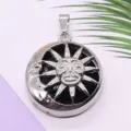 Silver Sun Moon Pendant Celestial Alloy Bohemian Jewelry DIY Charm Accessory Gift Piece - 28x36mm, 12g / Black Agate