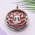 Hollow Lotus Locket Pendant Alloy Meditation Yoga Jewelry Red Crystal Stone Necklace Charm - Watermelon Quartz