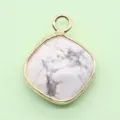 Natural white turquoise diamond pendant charm gold edge DIY necklace jewelry accessory - 15x20mm / Howlite