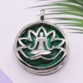 Vintage Alloy Hollow Lotus Pendant Necklace with Green Natural Stone Locket Jewelry - Malachite