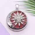 Natural stone sun and moon pendant DIY alloy crystal necklace jewelry accessory item - 28x36mm, 12g / Watermelon Quartz