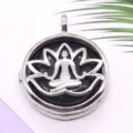 Alloy hollow lotus yoga pendant necklace with blue sandstone, aromatherapy locket. - Blue Sandstone