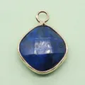 Blue natural stone diamond shape pendant gold bezel DIY necklace jewelry accessory - 15x20mm / Lapis Lazuli