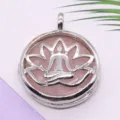 Alloy hollow lotus pendant necklace with pink crystal natural stone locket jewelry. - Rose Quartz