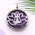 Silver Alloy Hollow Lotus Yoga Pendant with Purple Crystal Stone Locket Necklace Accessory - Purple Crystal