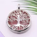 Silber Lebensbaum Medaillon Anhanger Halskette mit naturlichen Rosenquarz Edelsteinen - 26x32mm / Wassermelonenkristall