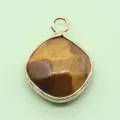 Diamond shaped natural stone pendant gold bezel charm DIY necklace jewelry accessory - 15x20mm / Tiger's Eye