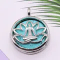 Alloy hollow lotus pendant necklace with natural turquoise stone, silver fashion jewelry. - Blue Turquoise